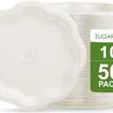 [50 COUNT]10-inch Compostable PFAS Free Floral Paper Plates, White Floral Acanthus Collection Natural Sugarcane Disposable Bagasse Eco Friendly Wedding Dinner Plates Elegant, New Version