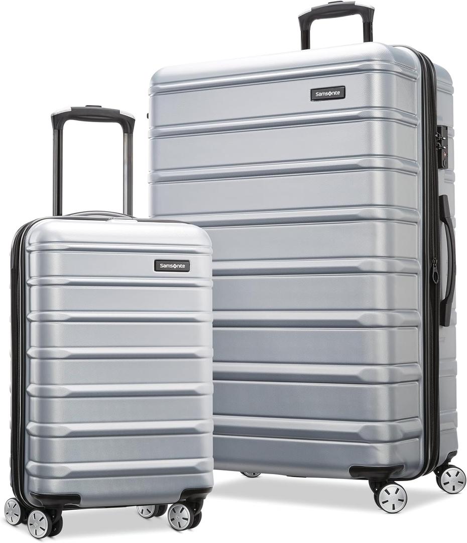 Samsonite Omni 2 Hardside 2 Piece Set - Includes Global Carry-On & Large Checked Suitcases - 360 Dual Spinner Wheels - Integrated TSA Lock & Expansion  - Arctic Silver