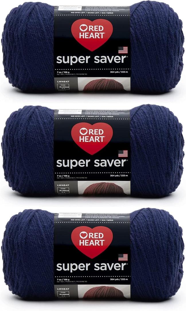 Red Heart Super Saver Soft Navy Yarn - 3 Pack of 7oz/198g - Acrylic - 4 Medium (Worsted) - 364 Yards - Knitting/Crochet