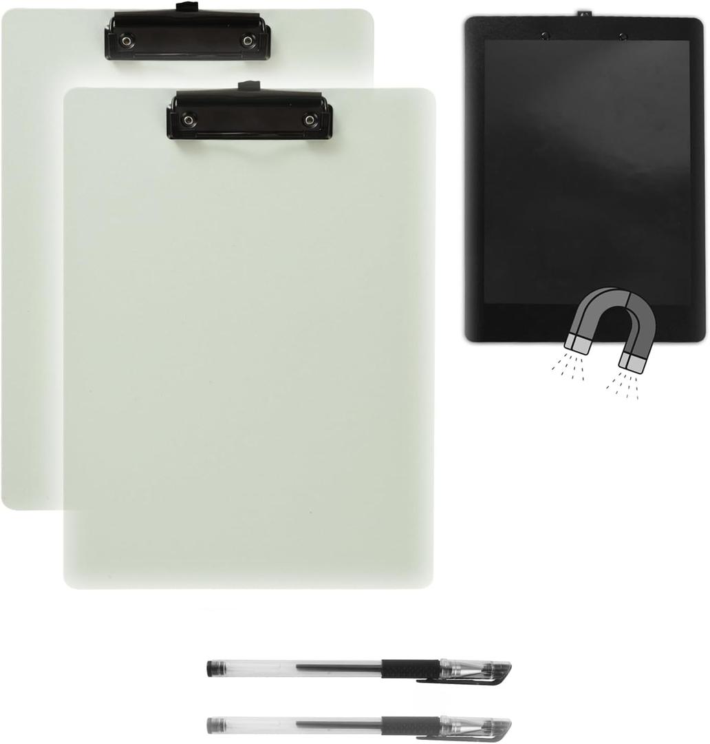 2 Pcs Magnetic Clipboard with Pen, 9x12.5 Inch A4 Letter Size, Plastic Waterproof Multifunction Board for Nurse, Teacher, Kids, Office (Green 2Pcs)