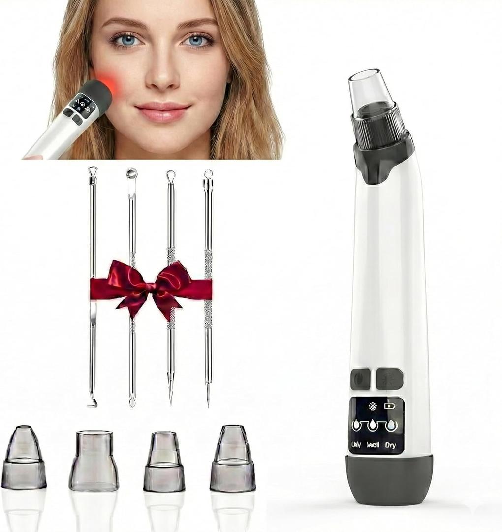 Blackhead Remover Pore Vacuum, Pimple Extractor with 4 Probes and 3 Suction Levels, Electric Facial Cleanser with Extra 4 Pcs Blemish Tool Kit, USB Rechargeable, White