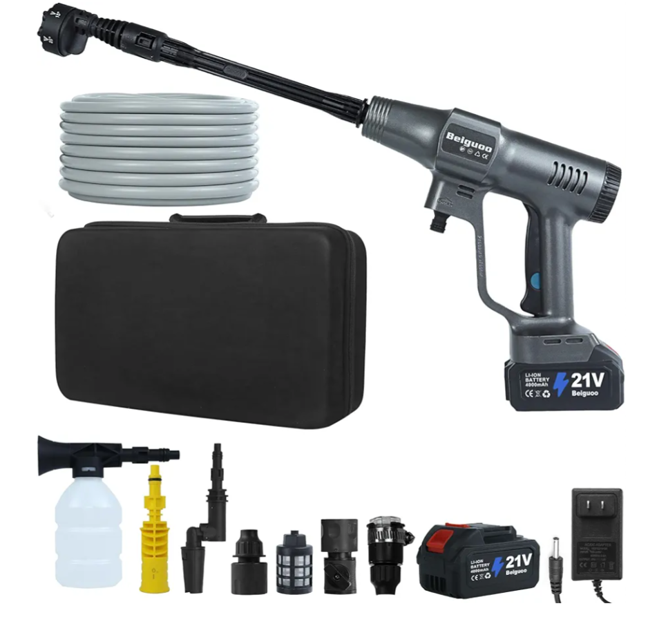 1450PSI Cordless Pressure Washer, 2 4000mAH Battery Operated Power Pressure, Portable High Pressure Washer, Cordless Power Washer Gun with 6-in-1 Nozzle for Car/Floor/Fence/Sidewalk