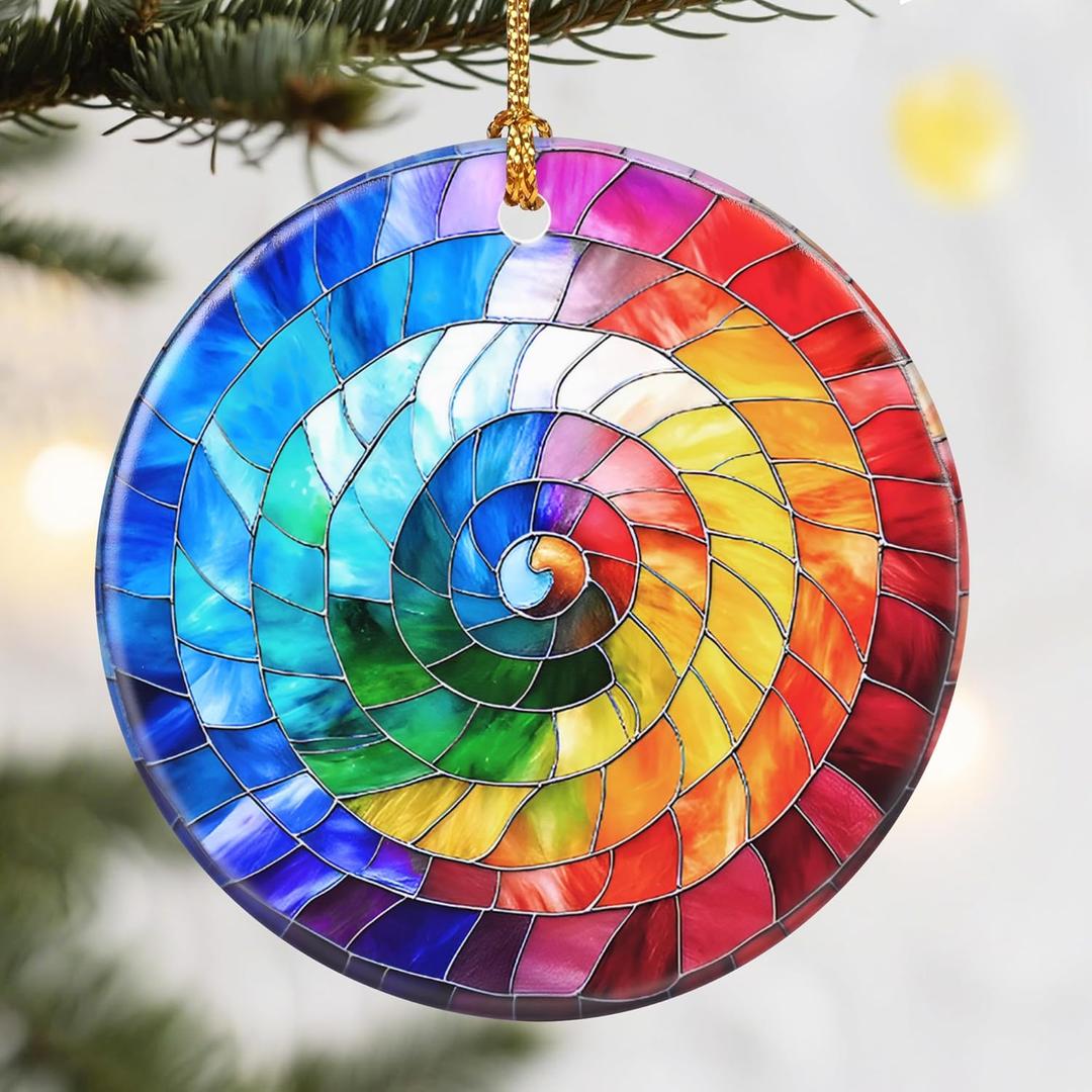 Christmas Ornaments, Dodosky 2.8in Ceramic Hanging Ornament, Xmas Decor, Christmas Tree Ornaments, Xmas Decorations for Tree, Holiday Ornament, Gift Ideas, Gift for Women Men - Rainbow Spiral