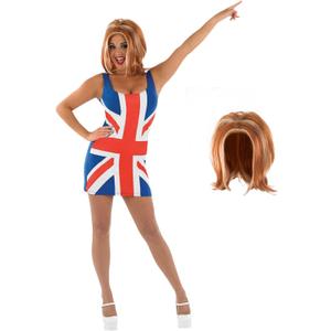 fun shack Womens Union Jack Dress Costume - 90s Popstar British Flag Halloween Outfit for Adults (Small)