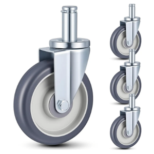 3 Pack 5" Caster Wheels Compatible with Metro Shelving, Grip Ring Stem Swivel Casters with Non-Marking TPR Wheels and Double Ball Bearings for Wire Shelving Racks Kitchen Lab Warehouse