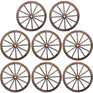 8 PCS Wooden Wagon Wheel Decor with Hemp Rope, 12 Inch Wooden Vintage Rustic Wagon Wheel, Wagon Wheel Wall Decor and Hanging Decorative Wheels for Western Decor, Bedroom, Rodeo Theme Party