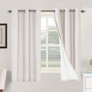 H.VERSAILTEX Primitive Linen Curtains 100% Blackout Curtain Drapes Burlap Fabric Curtains with White Thermal Insulated Liner, Grommet Top Drapes Living Room/Bedroom (2 Panels, 42 x 63 Inch, Ivory)