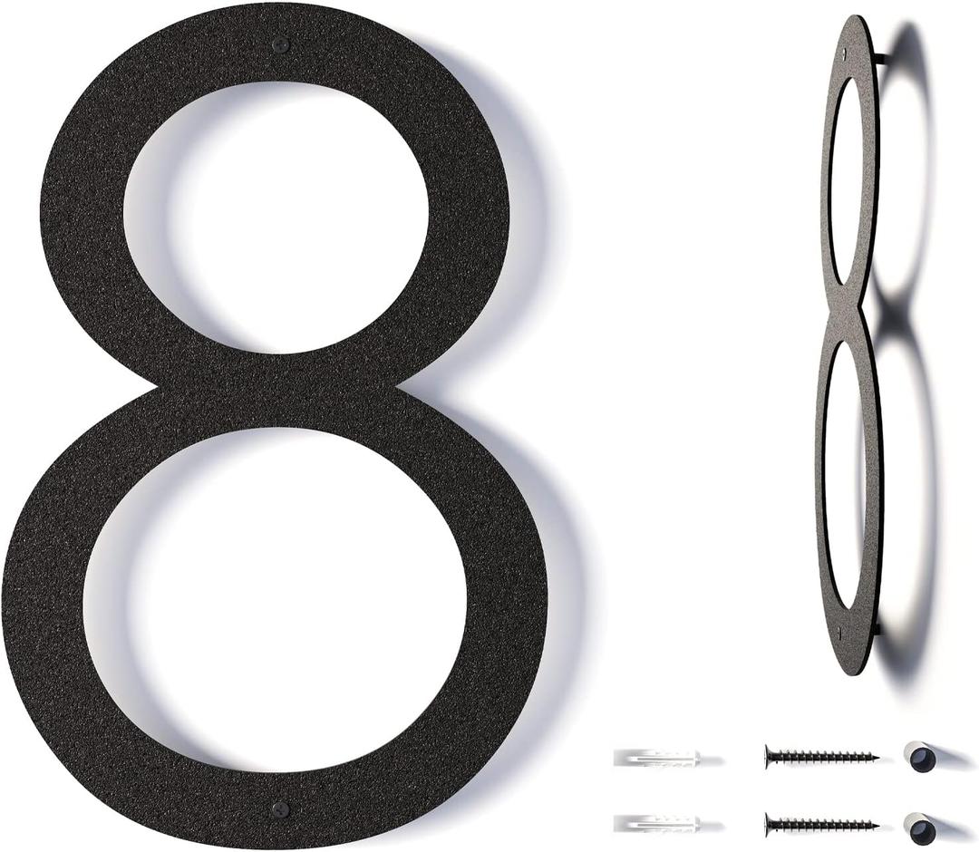 12 Inch Modern Floating House Numbers for Outside | Large Metal House Numbers for Outdoors | Black Coated Rust-Proof Home Address Numbers/Plaques | Metal Numbers