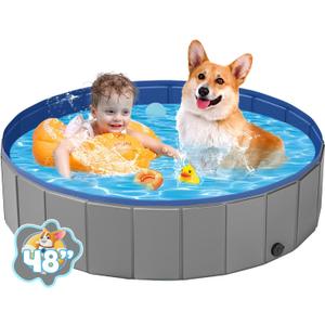 YSJILIDE Portable Dog Pool PVC Pet Swimming Pool Bathtub Collapsible Dog Pool, Hard Plastic Pool for Pets to Swim and Bath (L-47""x 12"" Dark Grey), DGRAY120