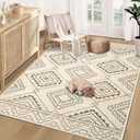 Moroccan Area Rug 4x6 - Washable Boho Geometric Rugs Non-Slip Entryway Rug, Neutral Farmhouse Rugs Soft Throw Rug for Entrance Hallway Bedroom Kitchen Nursery(4'x6',Ivory)