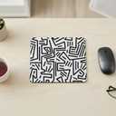 Small White Mouse Pad with Black Line Art Design | Small Mouse Pad for Laptop or Desktop Computer with 1980s Pop Art Design | Smooth Surface for Easy Mousepad Tracking, Non-Slip Base (8.6"x7.1")