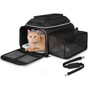 Petskd Top and Side Expandable Pet Carrier 17x12x8.5 Inches JetBlue Frontier Spirit Airline Approved, Soft-Sided Carrier for Small Cats and Dogs with Locking Safety Zipper and Anti-Scratch Mesh(Black)