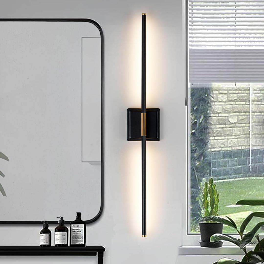 30 Inch Bathroom Vanity Light with Remote - Dimmable, Black Gold Vanity Light Fixtures Over Mirror, Adjustable Warm to White (2700K-6000K), 10%-100% Brightness - Perfect Modern Sconce for Bathroom