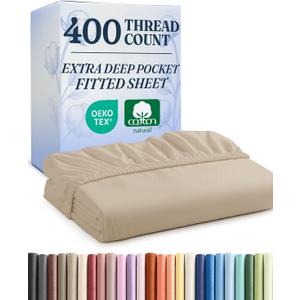 Extra Deep King 400 Thread Count Cotton Fitted Sheet - Hotel Luxury Single Fitted Sheet Only - Easily Fits 18" to 24" Mattress - Soft, Wrinkle Free, Breathable & Comfy Extra Deep Pockets Cream Fitted