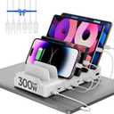 300W Charging Station for Multiple Devices, 8 Port Multi USB C Fast Charger Station Dock for MacBook iPhone 16/15/14/13/12 Samsung Pixel Series iPad, White (6 Mixed Short Cables Included)