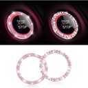 Car Bling Crystal Rhinestone Engine Start Ring Stickers, 1 Single Drainage Drill and 1 Double Drainage Drill Car Start Button Cover, Key Ignition Knob Bling Ring Decals, Bling Car Accessories(Pink)