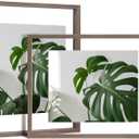 Egofine 11x14 Floating Frames Set of 2, Double Plexiglass Picture Frame, Made of Solid Wood Display Any Size Photo up to 11x14, Wall Mount or Tabletop Standing, Brown