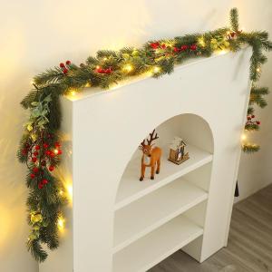Christmas Garland Artificial Pine Decoration - 1 Pack Fake Green Cedar Garland Realistic Christmas Norfolk with Berry for Winter Holiday Mantle Fireplace Table Wall Window