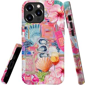 Compatible with iPhone 15 Pro Max,Durable & Shockproof Phone Case Cover Design - Aesthetic Flower Seashell Collage