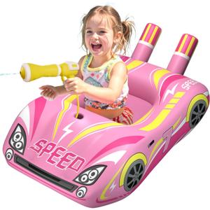 JOSEN Pool Floats Kids with Water Gun, Inflatable Ride-on Car Funny Pool Floats for Kids Ages 3-8, Toddler Pool Float, Summer Outdoor Lake Beach Party Pool Toys for Boys Girls (Pink)