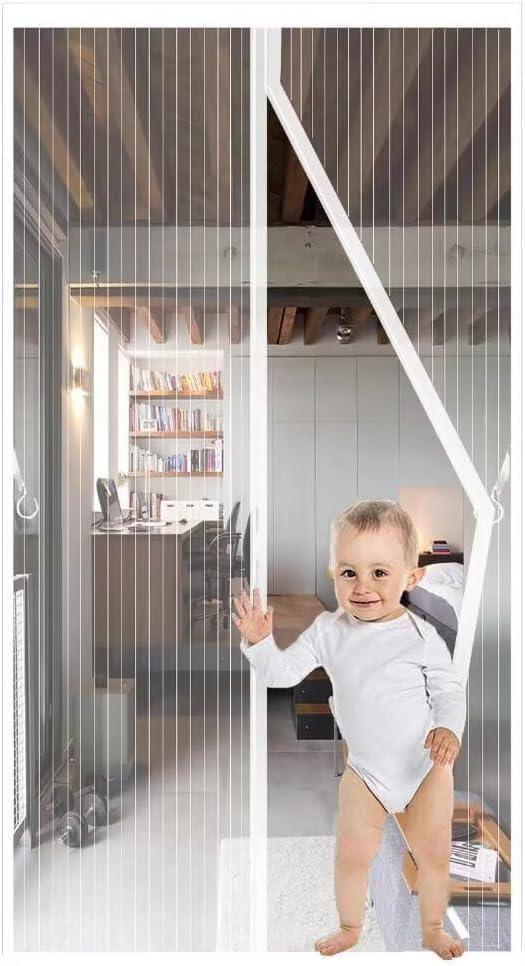 Magnetic Screen Door Fit Door Size 28 x 80 inch, Screen Size 30" x 82" Reinforced Screen Door Middle Opening French Door Mesh with Full Frame Hook&Loop, White