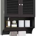 ChooChoo Bathroom Wall Cabinet with Towels Bar, 23.6" L x 8.8" W x 29.5" H MDF Material Medicine Cabinet, 2 Doors Over The Toilet Space Saver Storage Cabinet with Large Space, Black