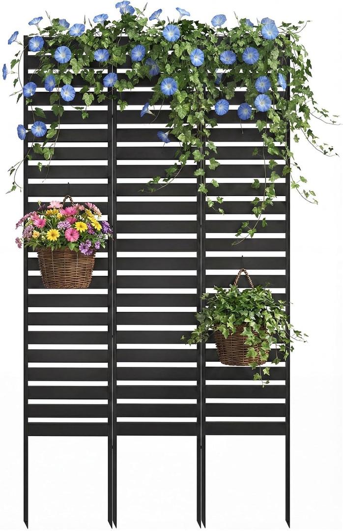 Metal Privacy Screen Outdoor - 60" H X 36" W Freestanding Privacy Fence Panels with Stakes - Decorative Garden Air Conditioner Trash Can Pool Equipment Enclosure for Backyard Patio Wall