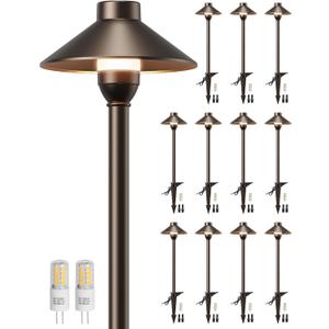 PARTPHONER Low Voltage Landscape Lighting 12-Pack, Aluminum 12V Pathway Lights with G4 Bulbs, Waterproof Oil Rubbed Bronze Color Wired Path Lights with Connectors for Walkway Yard Garden