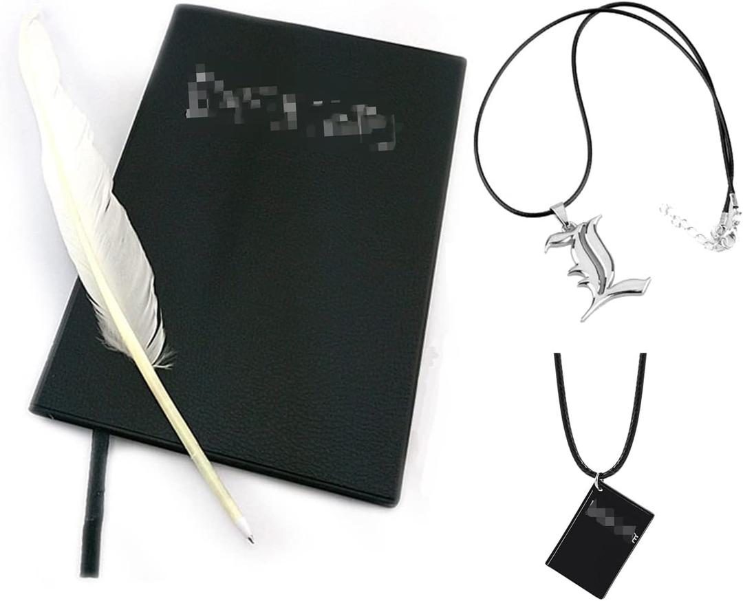 4 PCS Set Notebook Anime Cosplay Japan Anime Theme Writing Journal, Feather Pen, L Necklace & Book Chain Anime Accessories