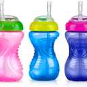 Nuby No-Spill Soft Straw Easy Grip Sippy Cup for Girls - (3-Pack) 10 Oz - 12+ Months