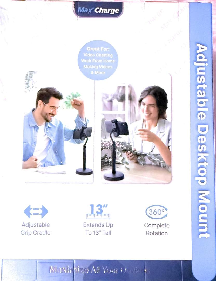 Desktop Phone Mount, 13 Inch Adjustable Stand with 360 Rotation, Phone Holder for Video Chatting and Work from Home