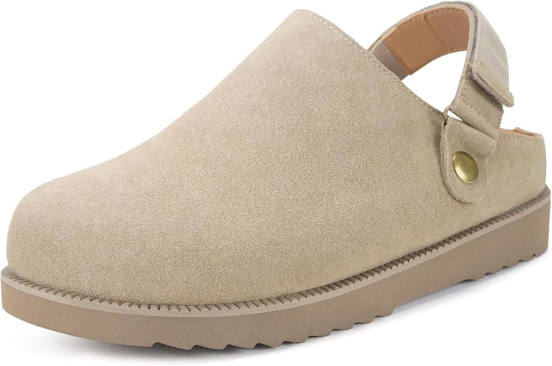 Clogs for Women Platform Clogs Slippers Classic Suede Leather Mules with Arch Support Comfortable Slip-on Sandals Shoes for Indoor Outdoor (9.5, Apricot)