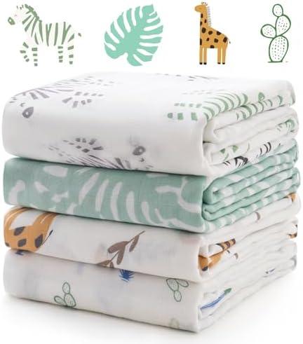 Momcozy Muslin Best Wishes Swaddle Blankets, Ultra Soft Neutral Registry Essentials, Jungle Trails & Wild Pals, Breathable Large 47'' x 47'' Newborn Boys Girls Receiving Blanket