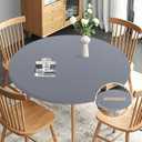 Obstal Fitted Round Table Cloth, Reversible Waterproof Stain Resistant Elastic Stretch Tablecloth, Wipe Clean Table Cover for Outdoor/Indoor Use, Fits Round Tables up to 48" - 56" Diameter, Grey