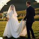 Jiuguva White Bridal Veil 2 Tier Wedding Veil with Horsehair Trim Comb Tulle Veils for Brides Shower Wedding Party Gift