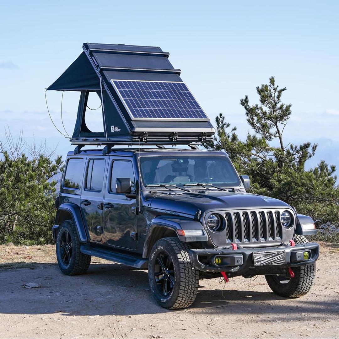 Rooftop Tent Hard Shell with Winter Thermal Layer,Solar Panel Roof top Tent Hardshell Suitable for Jeep SUV Truck Van,Camping Car 2 Person (Black)