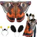 Halloween Couples Costumes for Adults - Oversized Moth Wing Cape with Antenna for Women, Light Up Bulb Headband for Men (Orange)