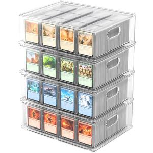 Trading Card Storage Box Clear Large Card Organizer Holds 12000 Cards with Foam Inserts Blocks Display Case for TCG & Sports Cards(4-Pack)