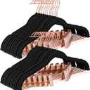 HOUSE DAY Velvet Pants Hangers with Clips 24 Pack, Ultra Thin Non Slip Velvet Skirt Hangers with Rose Gold Hooks Space Saving Clothes Hanger for Trouser, Skirts, Jeans, Dress, Coats (Black)