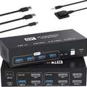 Kvm Switch 1 Monitors 2 Computers 8K@60HZ，4K@120HZ，4 Port USB3.0（with 1 USB C,displayport kvm switches,dp kvm Switch 2 Computers 1 Monitor,Supports Multiple Operating Systems.