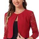 Allegra K Women's Shrug with Lace Sleeve Open Front Formal Jacket for Evening Dresses (Red, L)