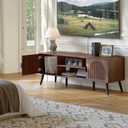 ChooChoo TV Stand for 55/60 Inch TV, Mid Century Modern TV Stand, Entertainment Center with Storage Cabinet and Open Shelves, TV Console Table Media Cabinet for Living Room, and Bedroom, Walnut, 15.7"d X 53.9"w X 19.4"h