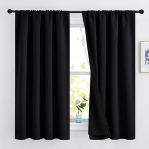 NICETOWN Complete 100% Blackout Curtains, Thermal Insulated & Energy Efficiency Window Draperies with Black Liner, Noise Reducing Drapes for Kids (Black, 52 inches W by 63 inches L, Double Panels)