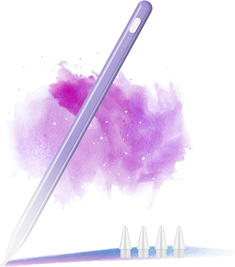 4 x Stylus Pen for iPad 9th & 10th Generation, Battery Indicators Apple Pencil with Palm Rejection Tilt Sensitivity Pen for 2018-2025 Apple iPad 10/9/8/7/6th, Pro 12.9/11/13 M4, Mini 5/6, Air 3/4/5/M2 (Gradient Purple)