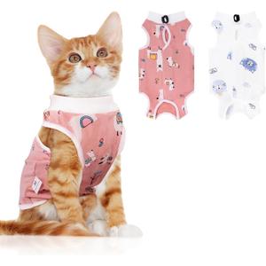 Coppthinktu 2 PCS Cat Recovery Suit for Spay Abdominal Wounds Cat Onesie for Cats After Surgery Recovery Suit Female Breathable E-Collar Alternative Kitten Onesie Anti Licking Small