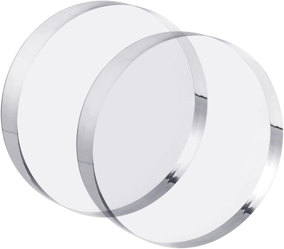 CiaoHER 1in Thickness 5in Diameter Acrylic Disc Display Block Clear Polished Round Pedestal Stand Riser 5" x 5" x 1", 2 Pack