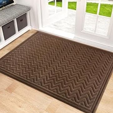 Mibao Front Door Mat, Dirt Trapper Welcome Mat for Outdoor Indoor, Non-Slip Waterproof Doormat, Durable Machine Washable Low Profile Entry Rug for Back Door Outside Patio, 61.5" x 36", Coffee Wave