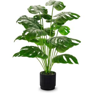 Der Rose 28" Fake Plants Large Artificial Monstera Faux Potted Plants Indoor Tall in Black Pots for Outdoor Floor Front Porch Decor