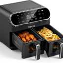 Topzee Dual Basket Air Fryer 8QT – Family Size Air Fryer with Dual Independent Zones, 8 Cooking Presets, Simultaneous Finish Mode, Viewing Windows, 90–400°F, Low-Oil Cooking, Black, Large