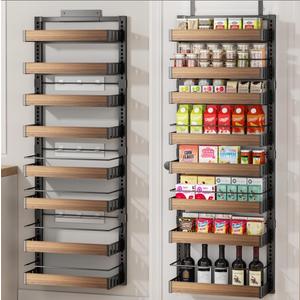 POKIPO 8 Tier Over The Door Pantry Organizer, 2 IN 1 Wall Mount or Hanging Spice Rack Seasoning Shelves with Adjustable Basket, Back of Door Organizer and Storage for Kitchen Cabinet and Room Closet